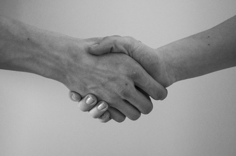 Bild: Zwei Menschen reichen sich die Hand (SCY, pixabay, gemeinfrei)