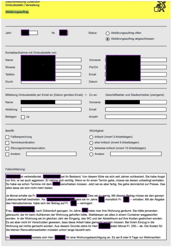 Beispiel Formular Abklärungsauftrag