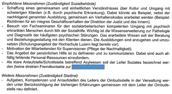 Empfehlungen Geschäftsleiter vom 5. Oktober 2017