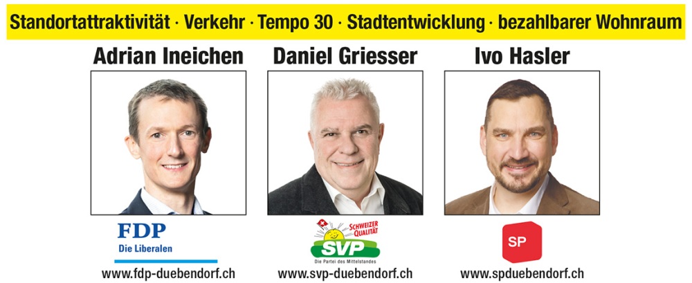 Bild: Stadtratskandidaten Adrian Ineichen, Daniel Griesser & Ivo Hasler (ZVG)