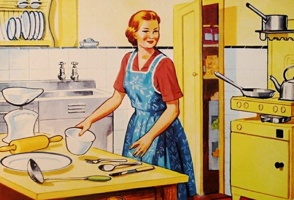 Bild: Zeichnung einer Hausfrau der 50er Jahre (ArtsyBee, pixabay)
