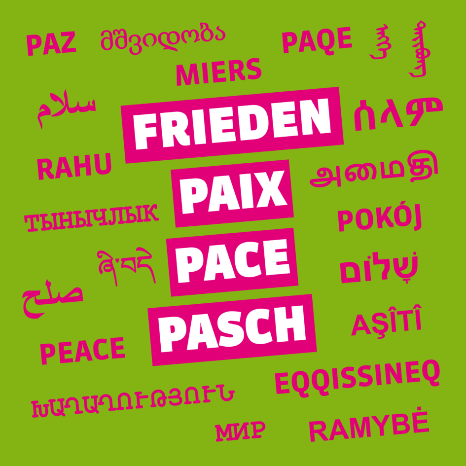 Symbolbild: Frieden in 24 verschiedenen Sprachen (Grüne Dübendorf)