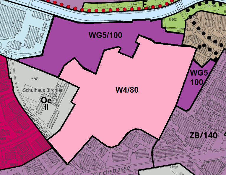 Vorschlag zur Aufteilung der Bauzone Birchlen in eine Wohnzone und ein Mischgebiet mit Gewerbeanteil (David Siems)